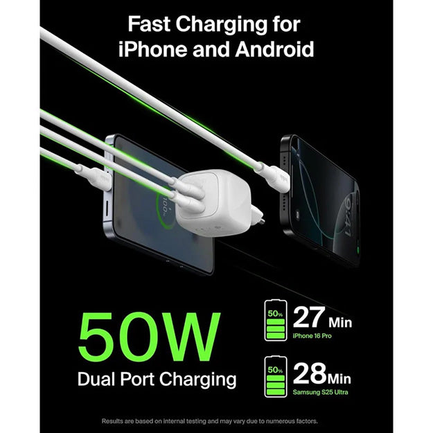 Belkin 50W Dual Type-C GaN Charger - White