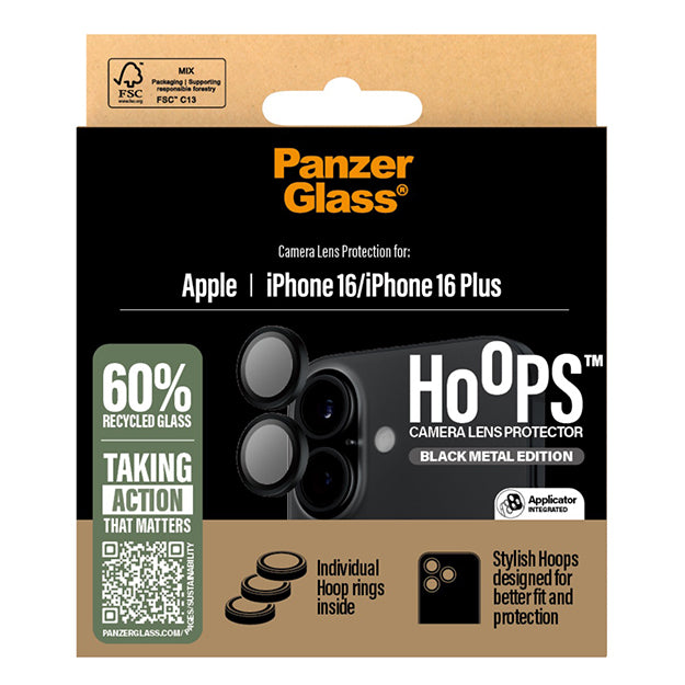 PanzerGlass Hoops Lens Screen Protector For iPhone 16 / iPhone 16 Plus – Black