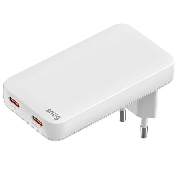 Snug GaN 45W 2 Port Slim Wall Charger With Super Fast Charge - White