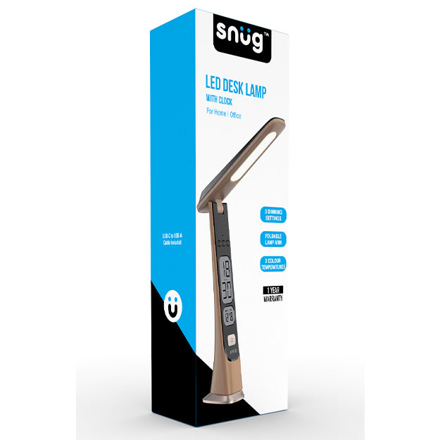 Snug LED Desk Lamp With Clock – Wood