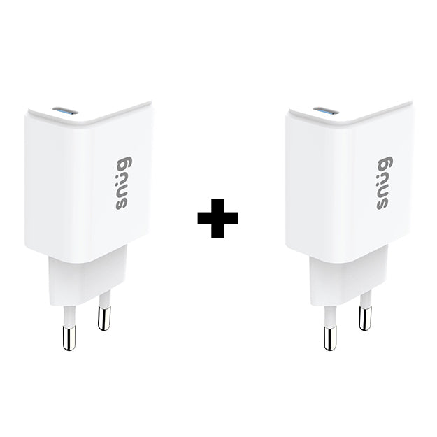 Snug Bundle 2 x 1 Port 25W Wall Charger With Fast Charge - White
