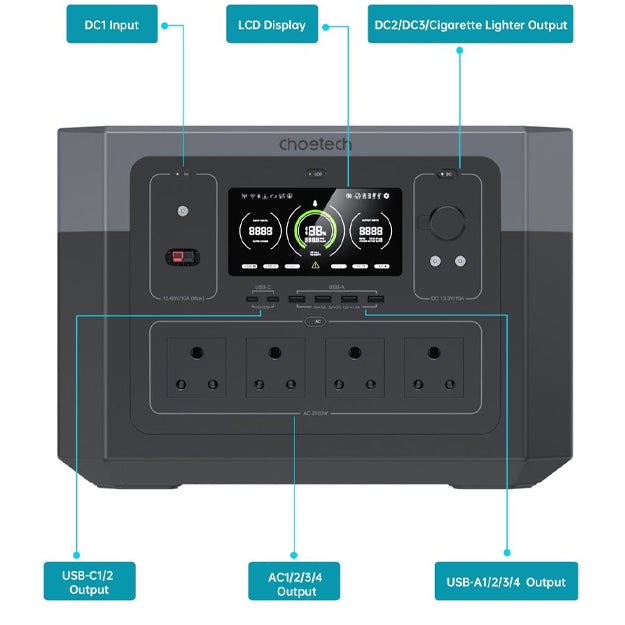 Choetech 2000W Portable UPS Power Station (1920Wh) - Black