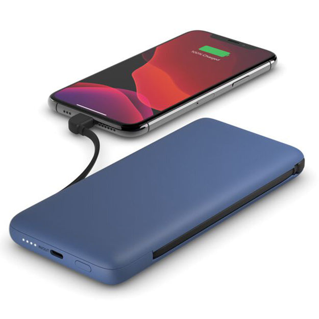 Belkin BoostCharge Plus 10 000mAh USB-C Power Bank With Integrated Cables - Blue
