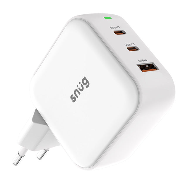 Snug GaN 3 Port Wall Charger With Rapid Fast Charge - White
