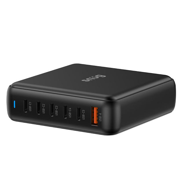 Snug Elite 6 Port GaN 200W Desktop Charger With USB-C Cable - Black