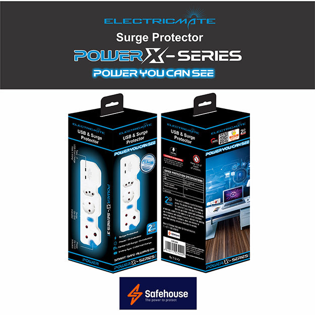 ElectricMate Power X-Series 1x16A + 1xSchuko + 1x3 Pin Euro + 3.4A USB Surge Protector Power Strip