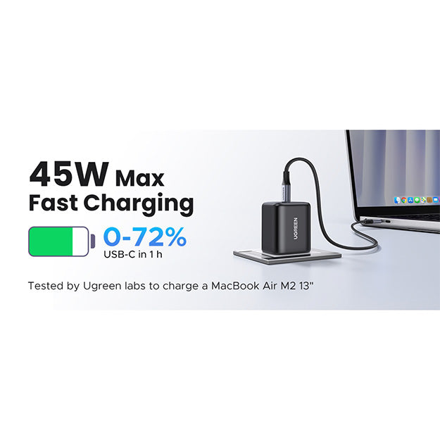 UGreen 1 Port GaN 45W PD Wall Charger With Cable - Black