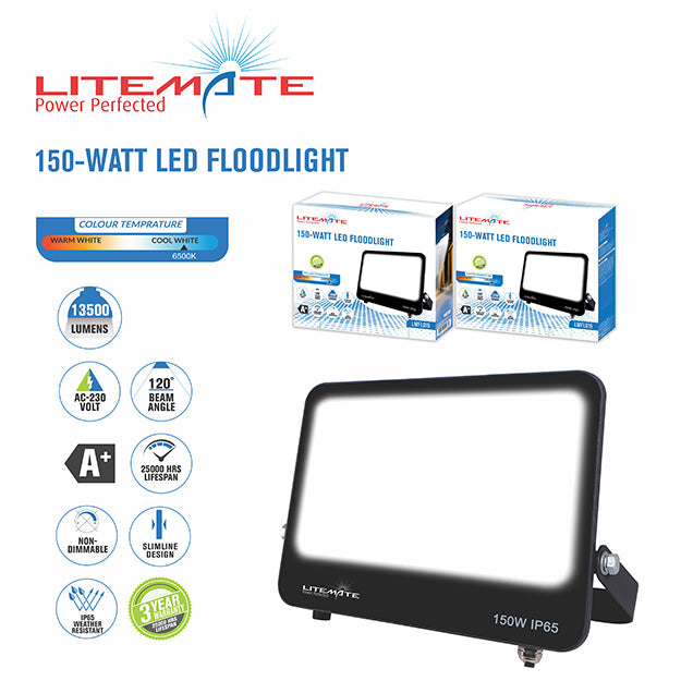 LiteMate 150 Watt LED Flood Light - Black