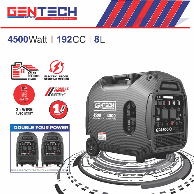 Gentech Power 4500 Watt Digital Pure Sine Wave Petrol Inverter Generator - Black
