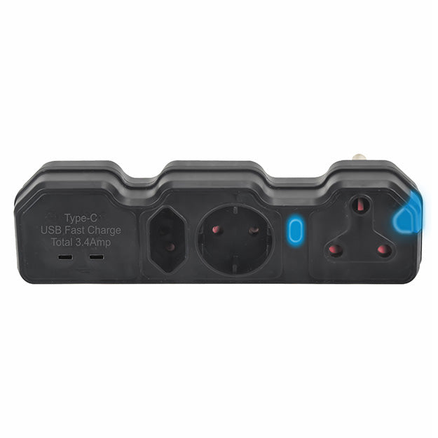 ElectricMate Power X-Series 1x16A + 1xSchuko + 1x3 Pin Euro + 3.4A USB Surge Protector Power Strip