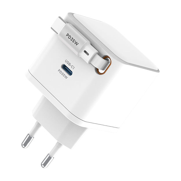 Snug 1 Port PD Charger With Retractable Cable 35W – White