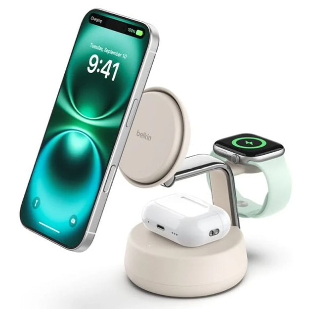 Belkin UltraCharge Pro 25W 3-in-1 Qi2 Magnetic Wireless Charger - Sand