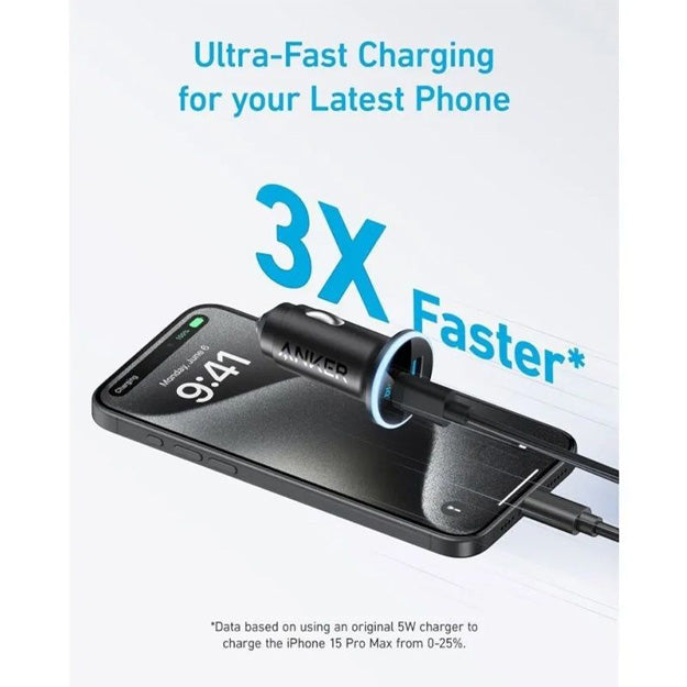 Anker 52.5W Fast Car Charger USB-A & USB-C Dual Device Charging - Black