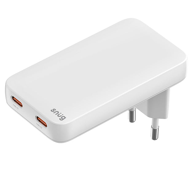 Snug GaN 65W 2 Port Slim Wall Charger With Rapid Fast Charge - White