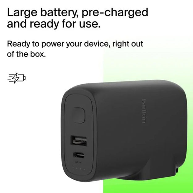 Belkin BoostCharge Hybrid 25W Wall Charger With 5000mAh Power Bank - Black
