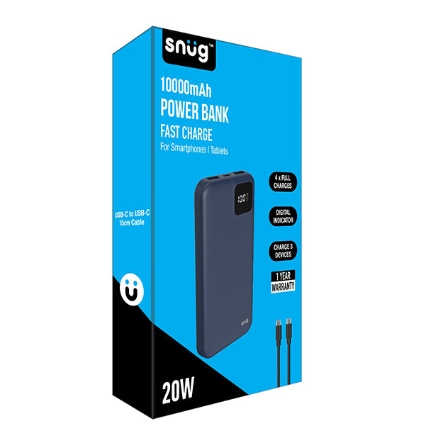 Snug 10000mAh Power Bank With Fast Charge - Black