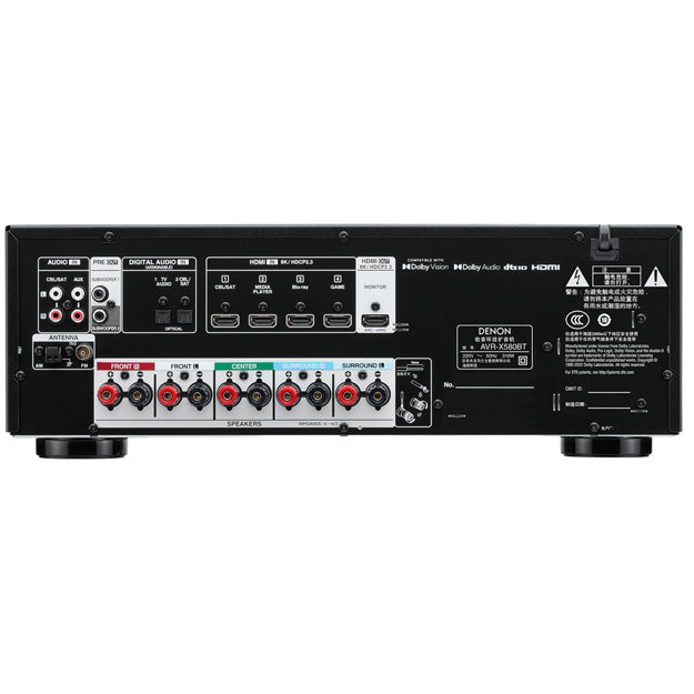 Denon AVR-X580BT 5.2 Channel 70W 8K AV Receiver - Black
