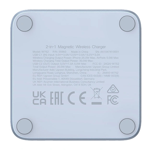 UGreen 25W Qi2 MagFlow 2-in-1 Magnetic Wireless Charger - Blue