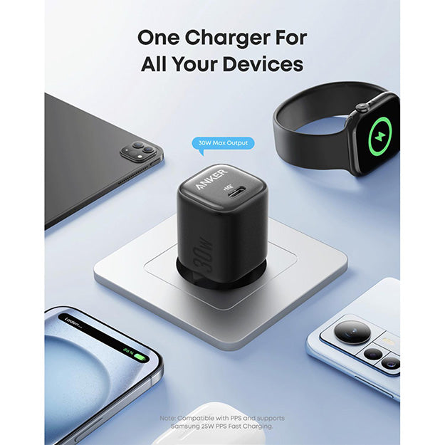 Anker Zolo 30W Compact USB-C Charger With Cable – Black
