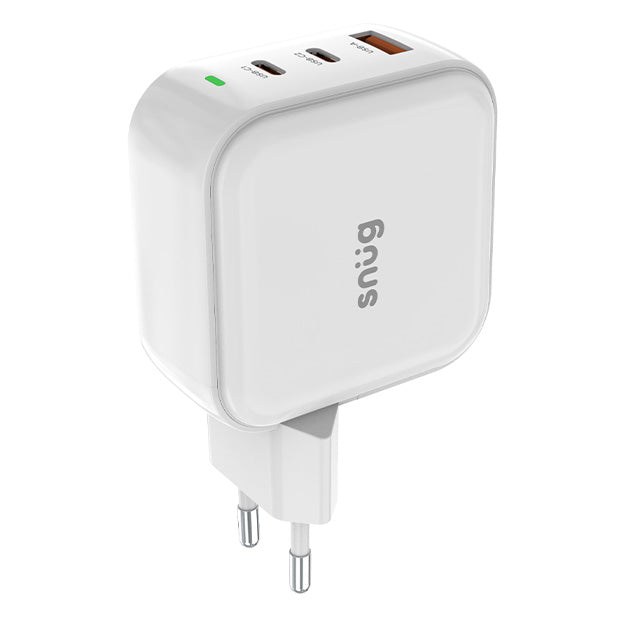 Snug GaN 3 Port Wall Charger With Rapid Fast Charge - White