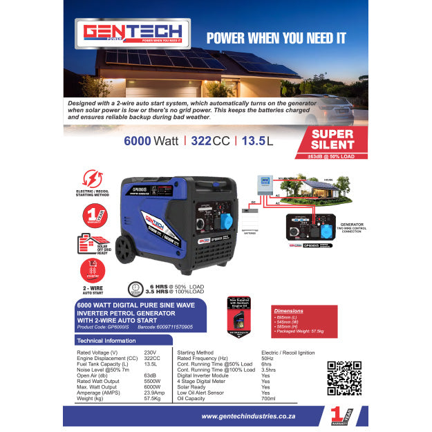 Gentech Power 6 kVA Pure Sine Wave Inverter Generator (GP6000IS) - Black/Blue