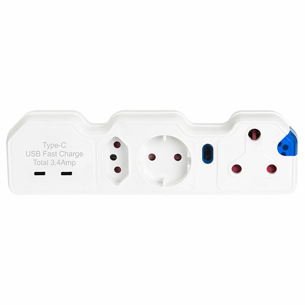 ElectricMate Power X-Series 1x16A + 1xSchuko + 1x3 Pin Euro + 3.4A USB Surge Protector Power Strip