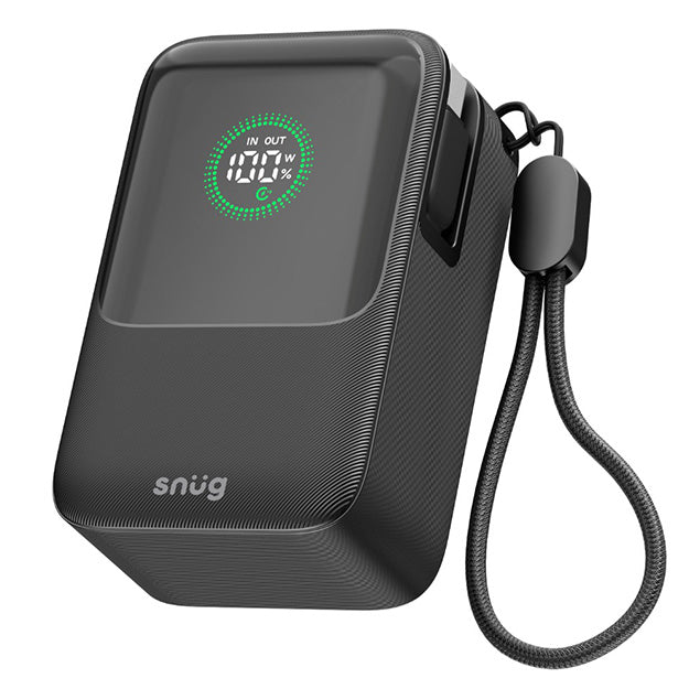 Snug Elite 10000mAh Power Bank 45W Fast Charge With Retractable Cable - Black
