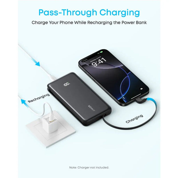 Anker Zolo 10 000mAh 22.5W Power Bank & Anker Soundcore K20i Bluetooth Wireless Semi In-Ear Earbuds Bundle - Black