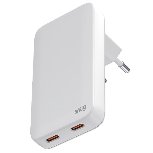 Snug GaN 45W 2 Port Slim Wall Charger With Super Fast Charge - White
