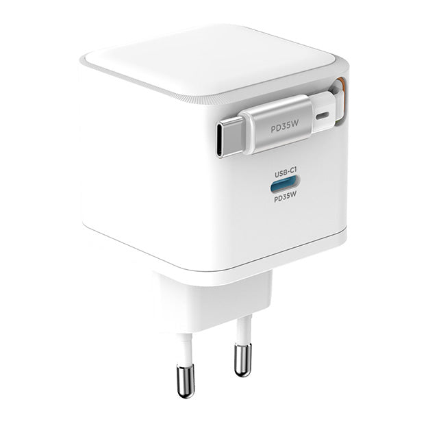 Snug 1 Port PD Charger With Retractable Cable 35W – White