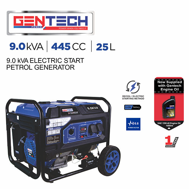 Gentech Power 9kVA Petrol Generator With Electric Start- Blue