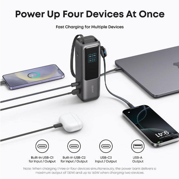 Anker 25000mAh 165W Power Bank With Retractable Cable - Black