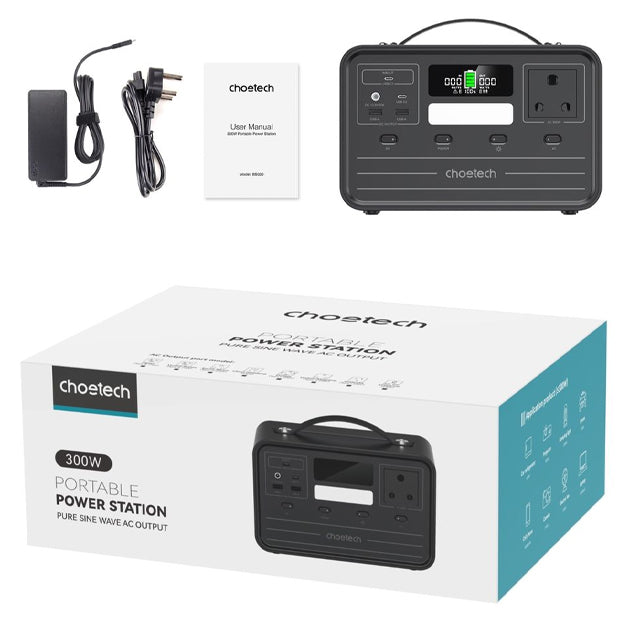 Choetech 300W/230Wh Portable Power Station - Black & Silver