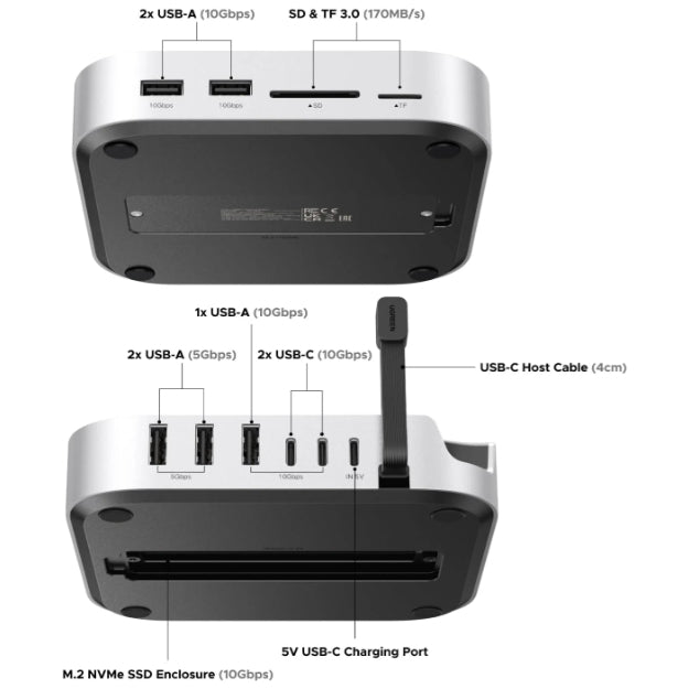 UGreen Mac Mini M4/M4 Pro Dock 11-in-1 With M.2 NVMe SSD Enclosure - Silver