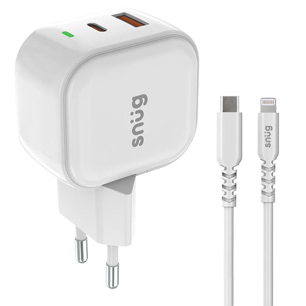 Snug 2 Port USB/Type-C Wall Charger 35W With MFI Cable - White