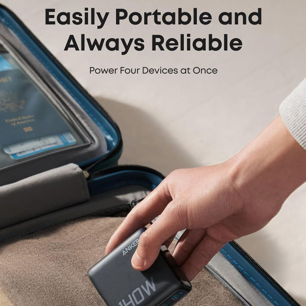 Anker 4 Port 140W GaN Laptop & Smartphone Charger With USB-C Cable - Black