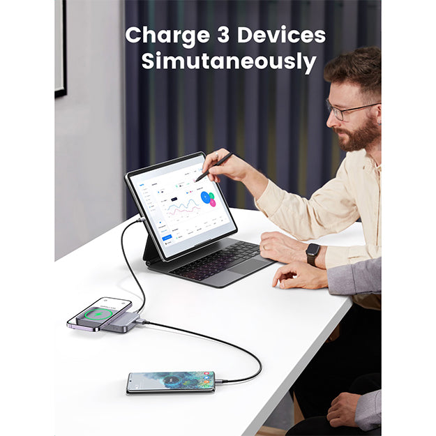 UGreen 10000mAh Magnetic Wireless Power Bank With Kickstand PD20W - Grey