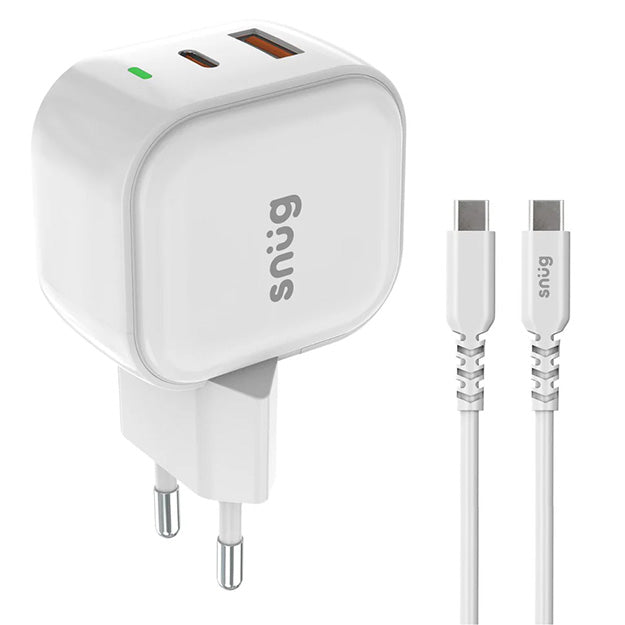 Snug 2 Port USB/Type-C Wall Charger 35W With Type-C Cable - White