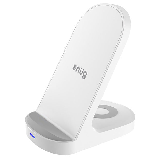 Snug 2-In-1 Wireless Stand Charger For Smartphones, iPhones, AirPods And Buds - White