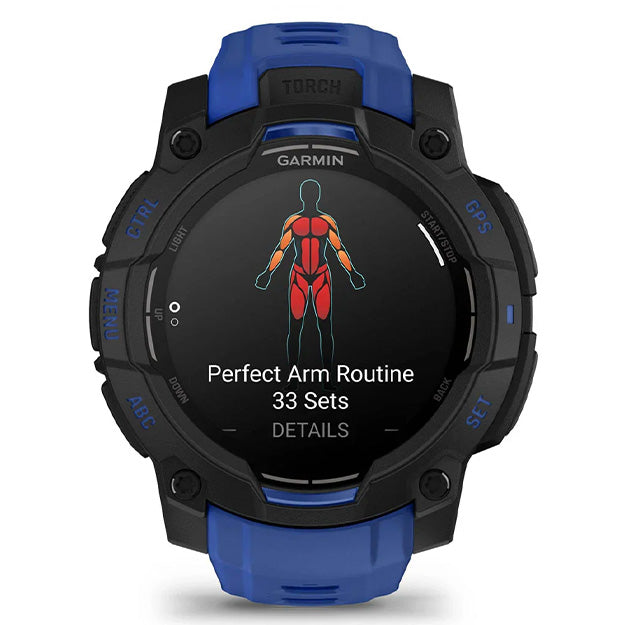 Garmin Instinct 3 Supernova 50mm AMOLED Rugged GPS Watch (Limited Edition) - Black With Bolt Blue Band