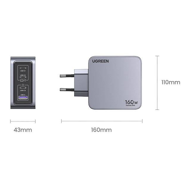 UGreen Nexode Pro 4 Port PD/USB Wall Charger - Grey