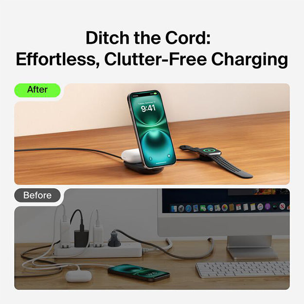 Belkin UltraCharge 2-In-1 Foldable Magnetic Wireless Charger With Qi2 25W Round Form - Black