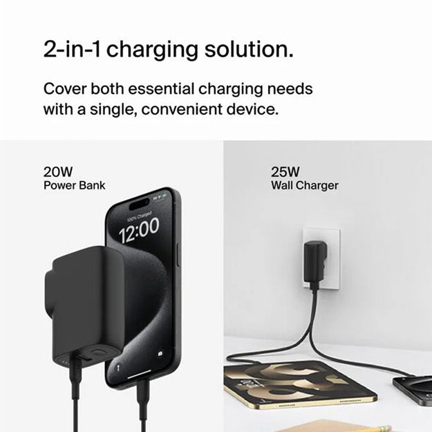 Belkin BoostCharge Hybrid 25W Wall Charger With 5000mAh Power Bank - Black