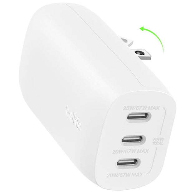 Belkin 3-In-1 67W Type-C Wall Charger With Type-C Male To Male Cable 2m - White