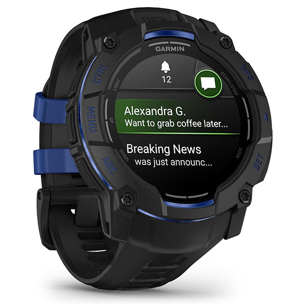 Garmin Instinct 3 Supernova 50mm AMOLED Rugged GPS Watch (Limited Edition) - Black With Bolt Blue Band