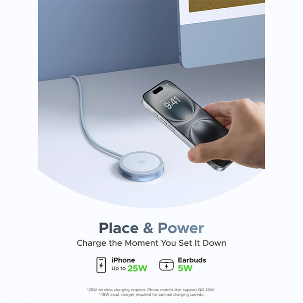 UGreen 25W MagFlow Qi2.2 Certified Magnetic Wireless Charger - Blue