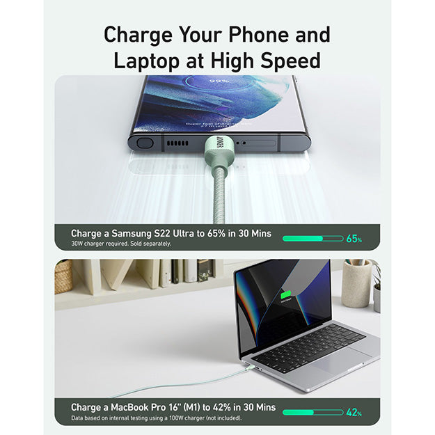 Anker 544 Bio-Based USB C-USB C Cable Fast Charging 140W 0.9M Cable – Green