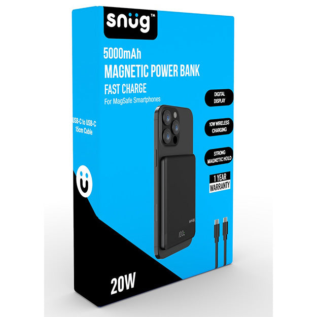 Snug 5000mAh Magnetic Power Bank With Fast Charge For MagSafe Smartphones - Black