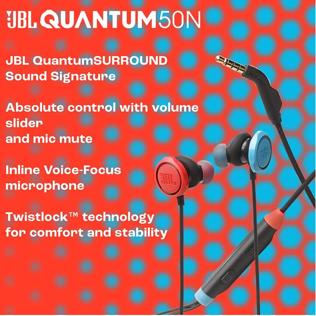 JBL Quantum 50N Wired In-Ear Gaming Headset With Volume Slider And Mic Mute - Black