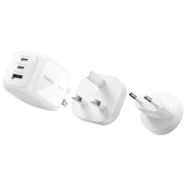 Belkin BoostCharge 3-Port GaN 70 Watt Wall Charger - White